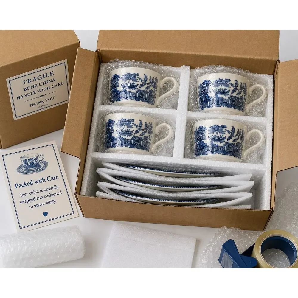 Churchill England Blue Willow Cup & Saucer Set of 4
